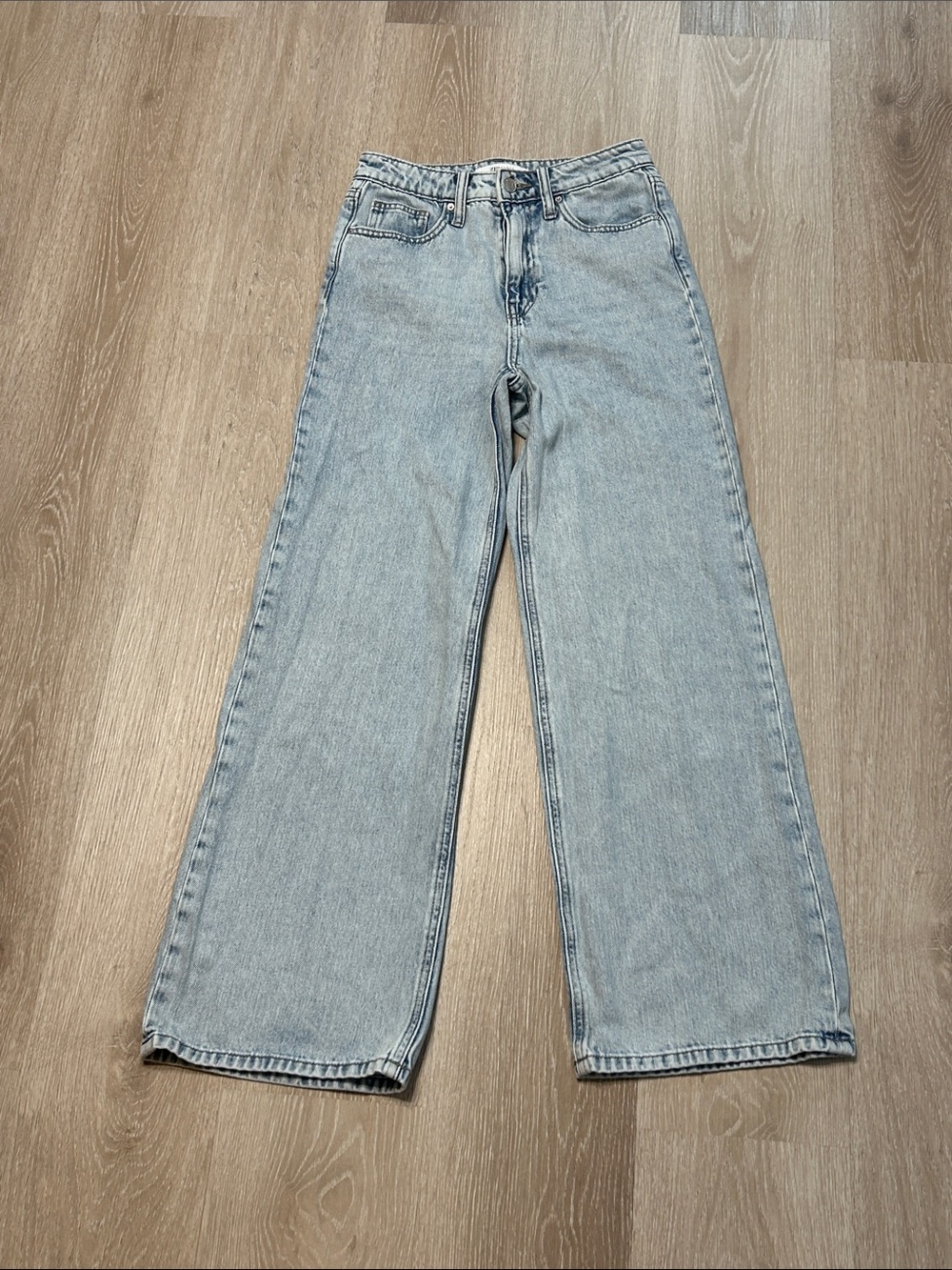 Zenana Light Wash Straight Wide Leg High Waisted Denim Jeans Sz 25